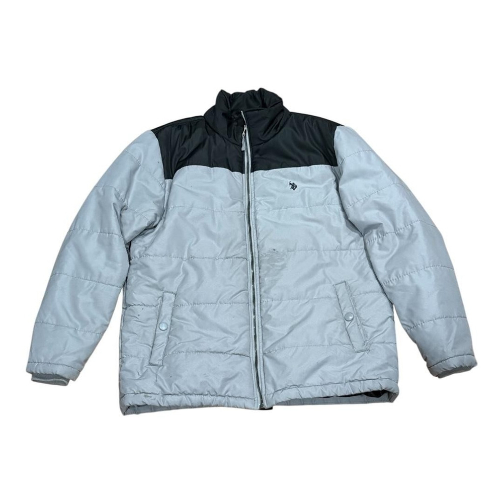 U.S. Polo Assn Jacket Mens Large Gray Black Puffer Quilted Full Zip Outdoor Coat